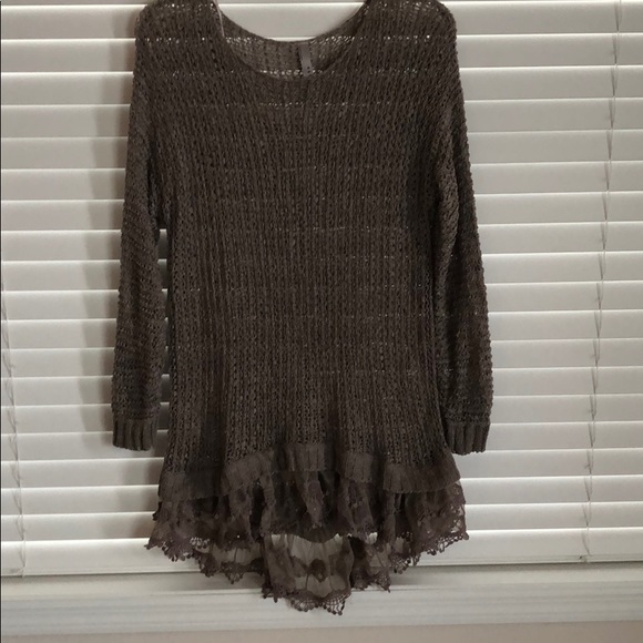 entro Sweaters - Entro Waffle Knit Sweater Dress Tunic w Ruffle